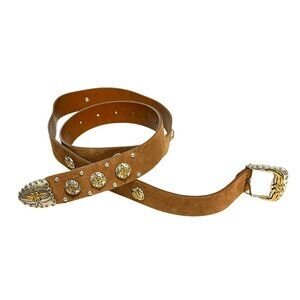 Maje $175 Brown Suede Belt Gold Silver Embellished  Western Med and Lrg